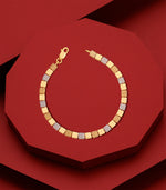 Geometric Dual-Tone Gold Bracelet with Square Link Pattern