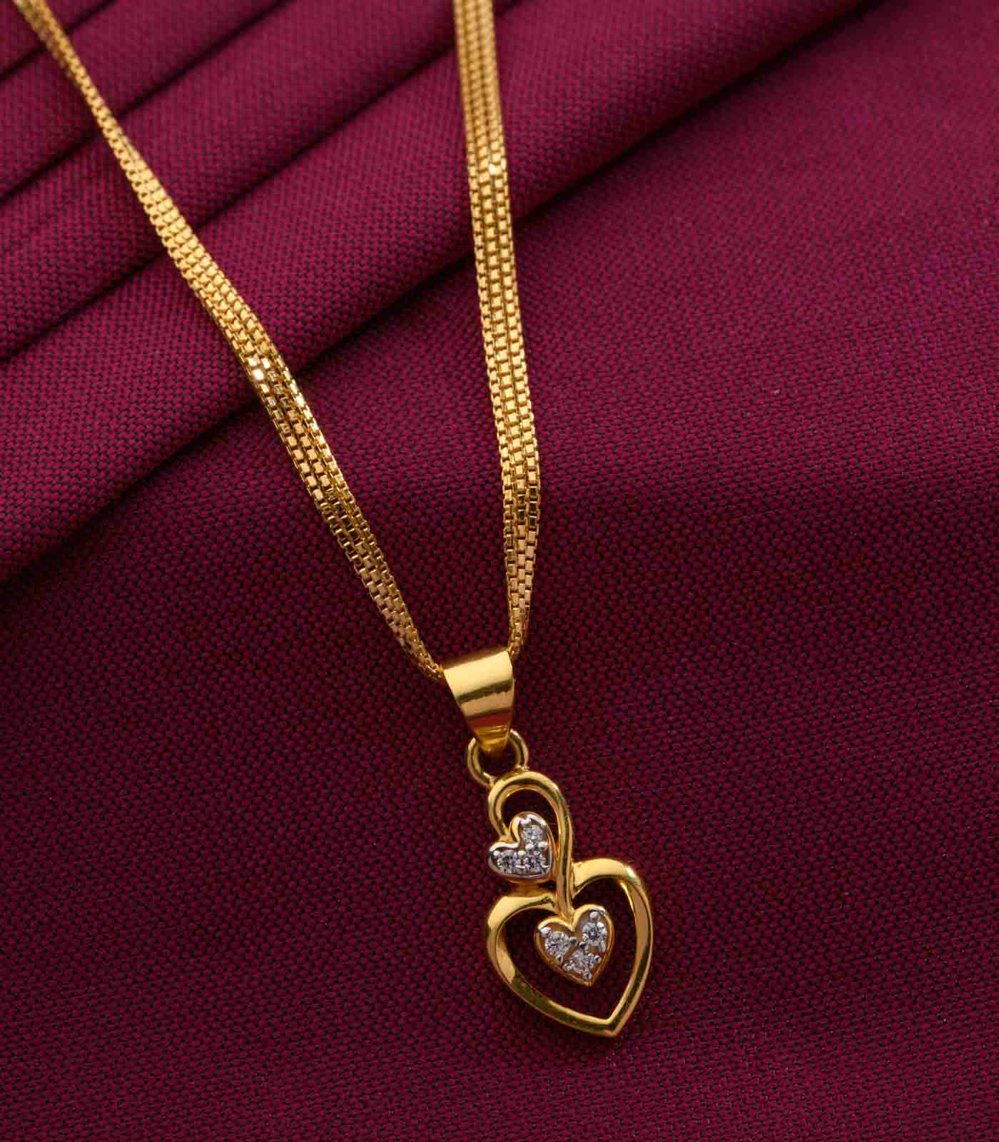 Heart Pendant Gold Locket For Girls Double Heart Stone Chain