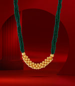 Green Beads Linear Pendant Necklace