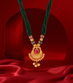 Gold Beaded Necklace with Multi-Strand Green Beads