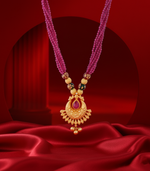 Gold Beaded Necklace with Multi-Strand Pink Beads