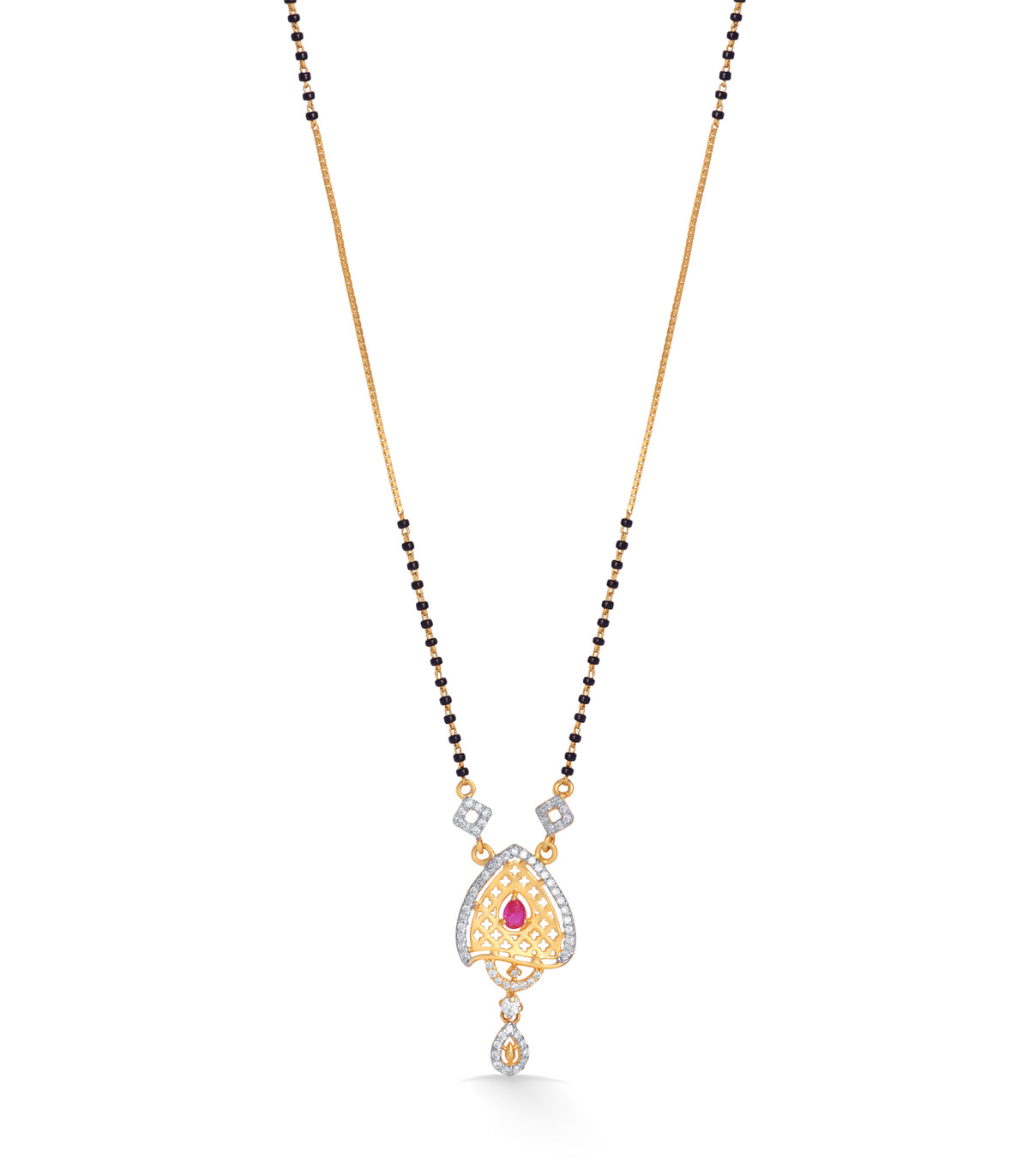 Delicate mangalsutra with a heart-shaped pendant on a white background