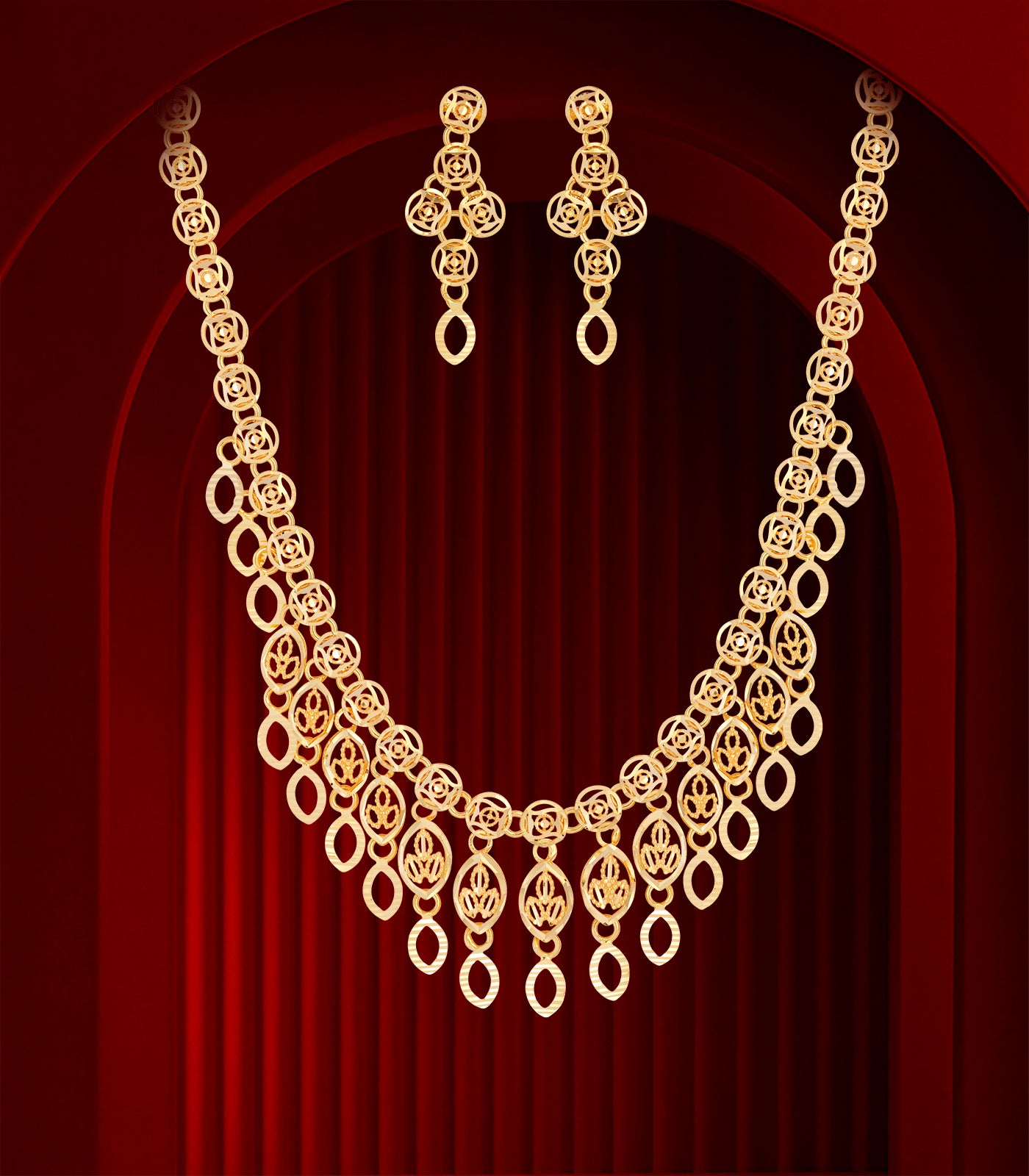 Golden Bloom Drop Necklace Set