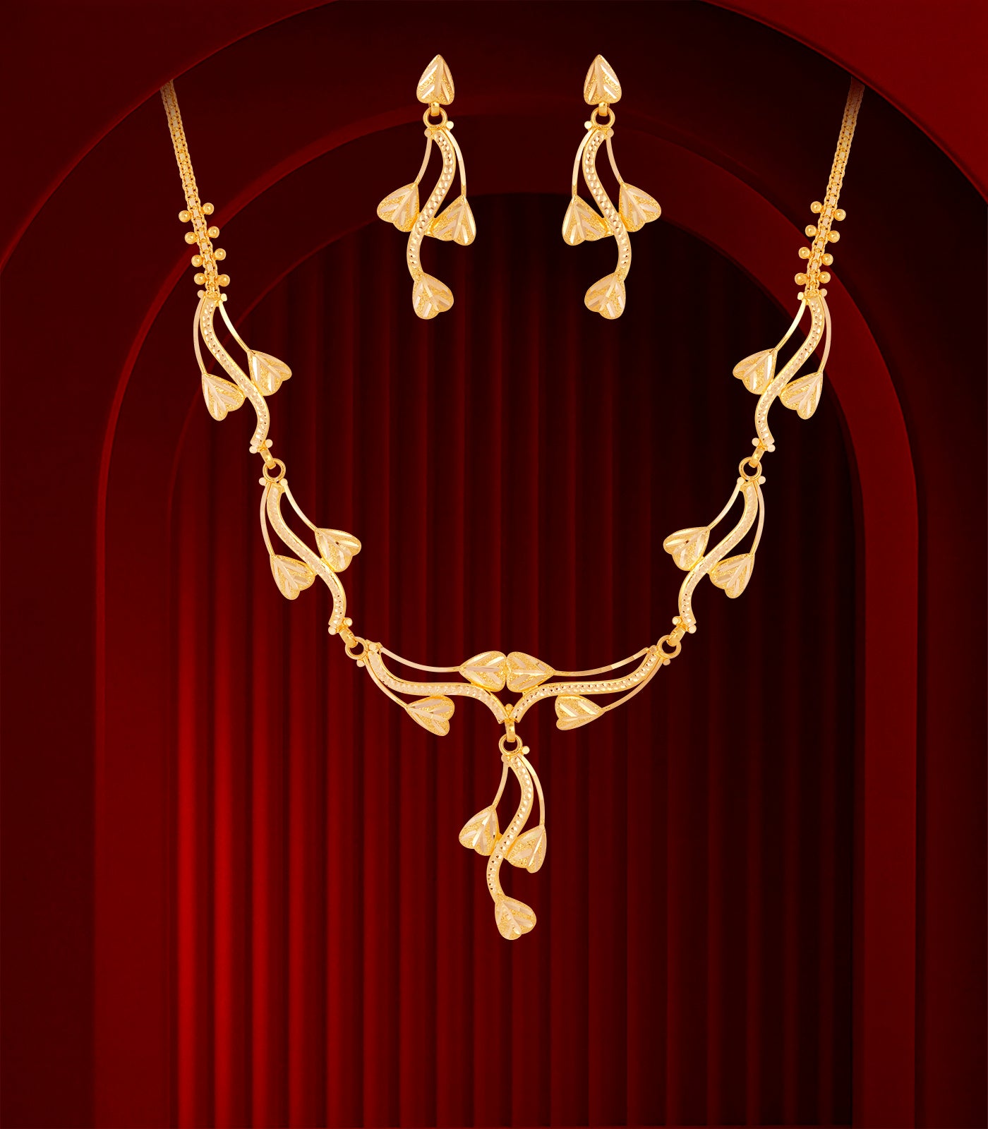 Golden Petal Cascade Necklace Set