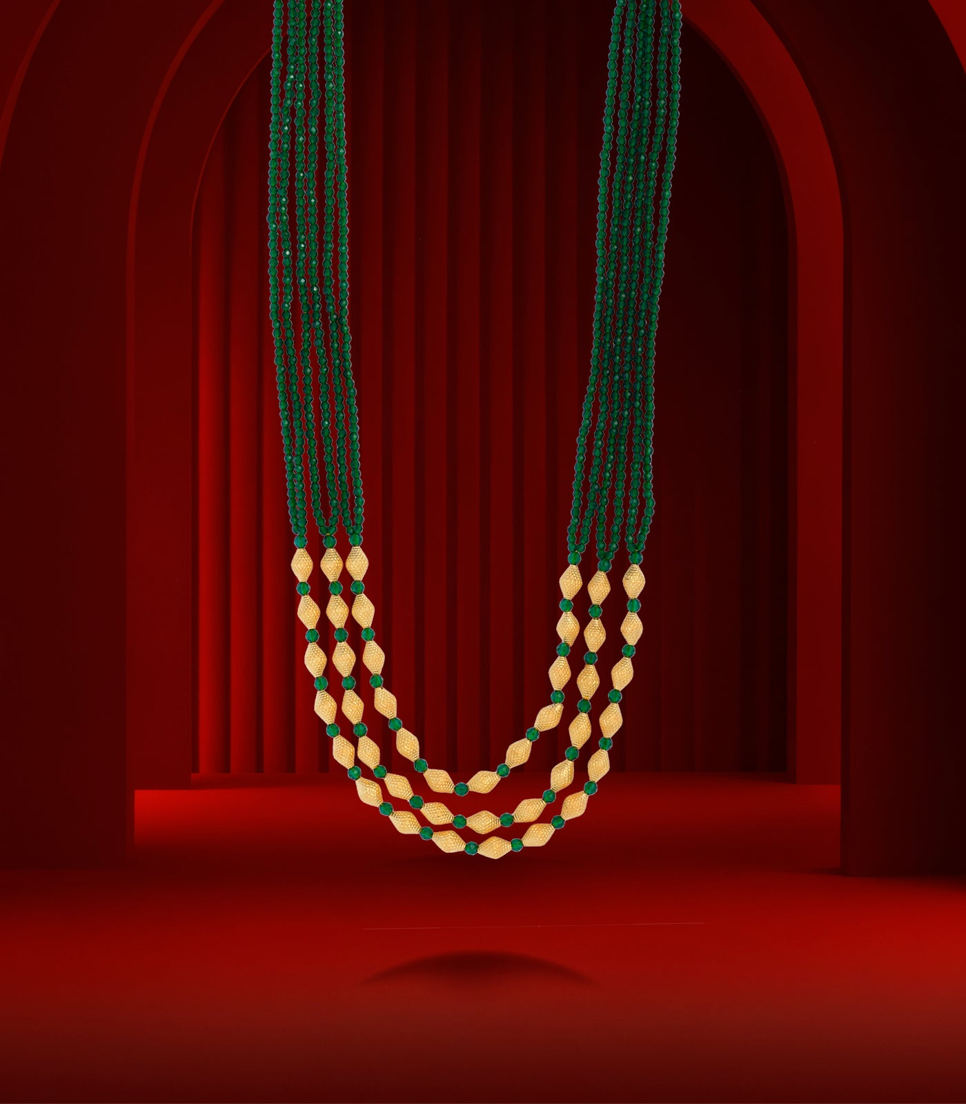 Layered Conical Green Bead Necklace
