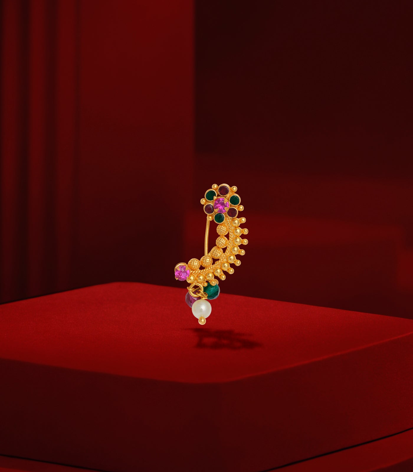 Green Flower Traditional Gold Nath (Pierce Type)