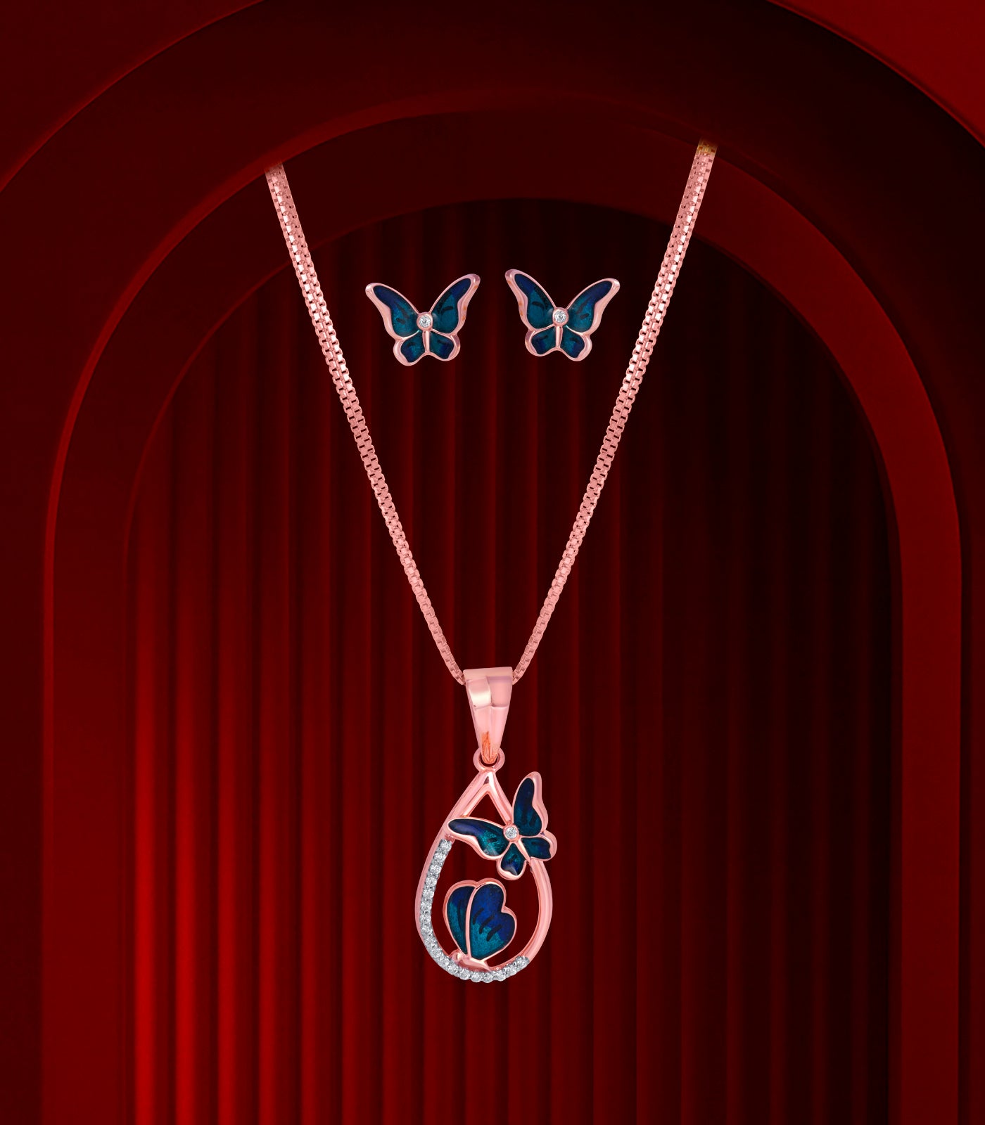 Dual butterfly aqua pendant set