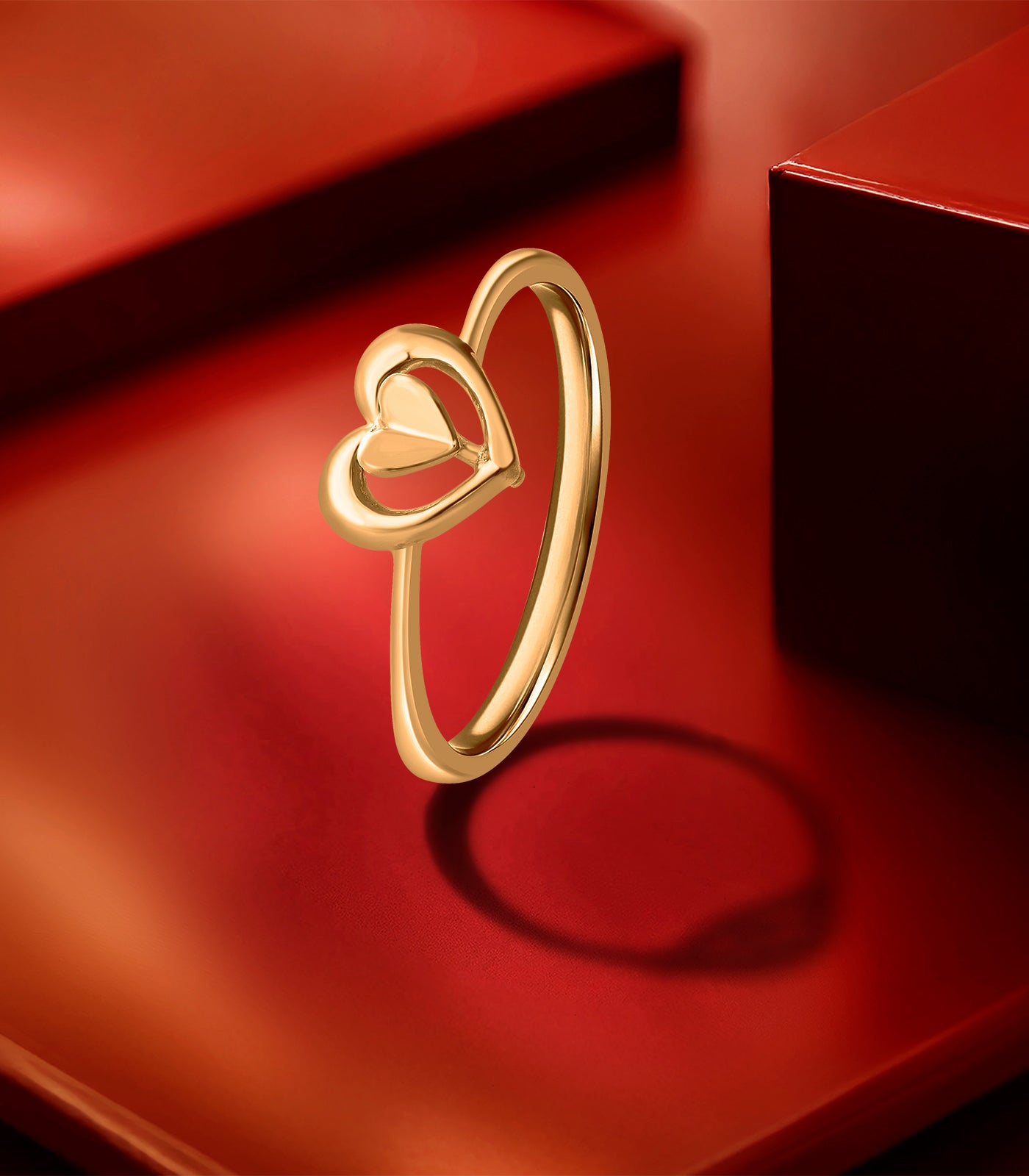 Dual Heart Gold Finger Ring