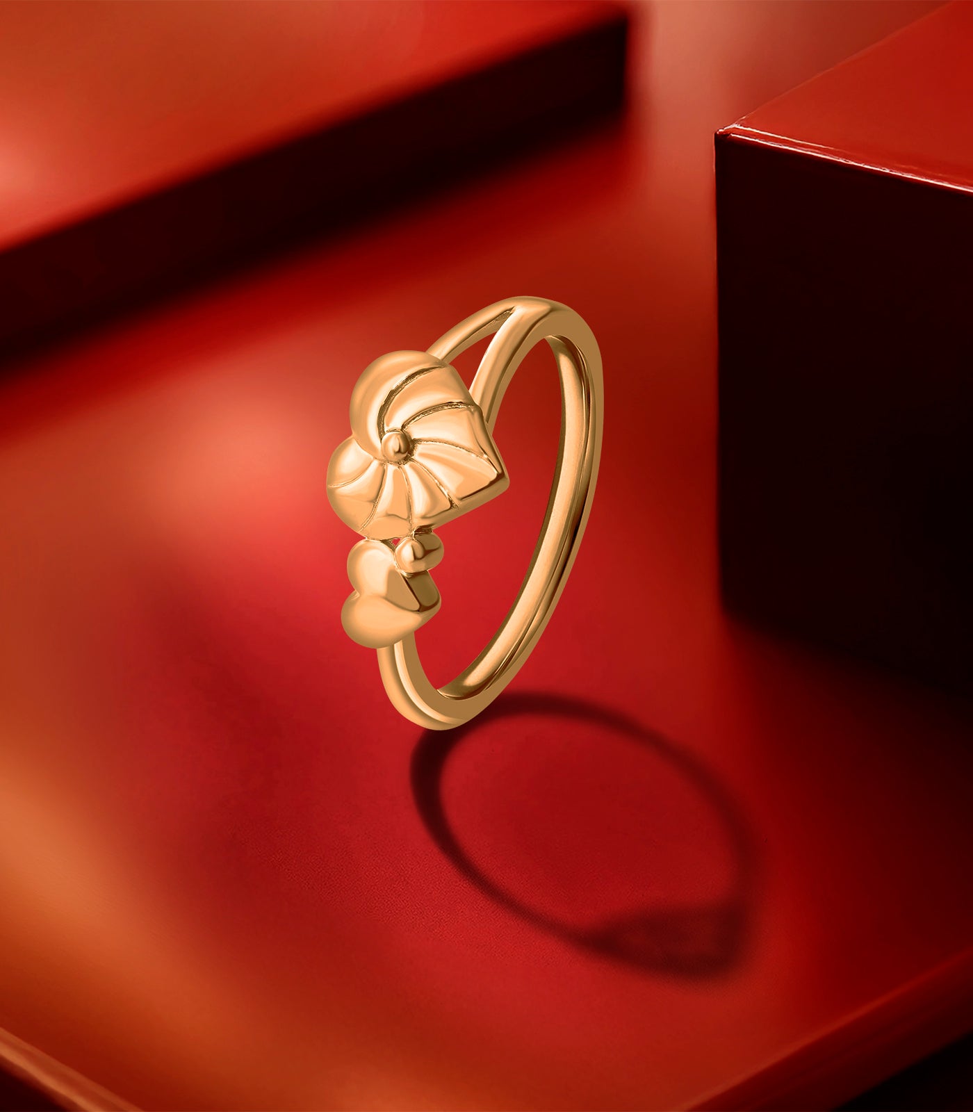 Textured Dual Heart Gold Finger Ring