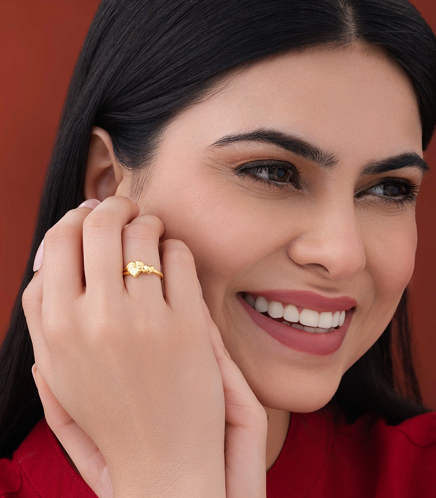 Textured Dual Heart Gold Finger Ring