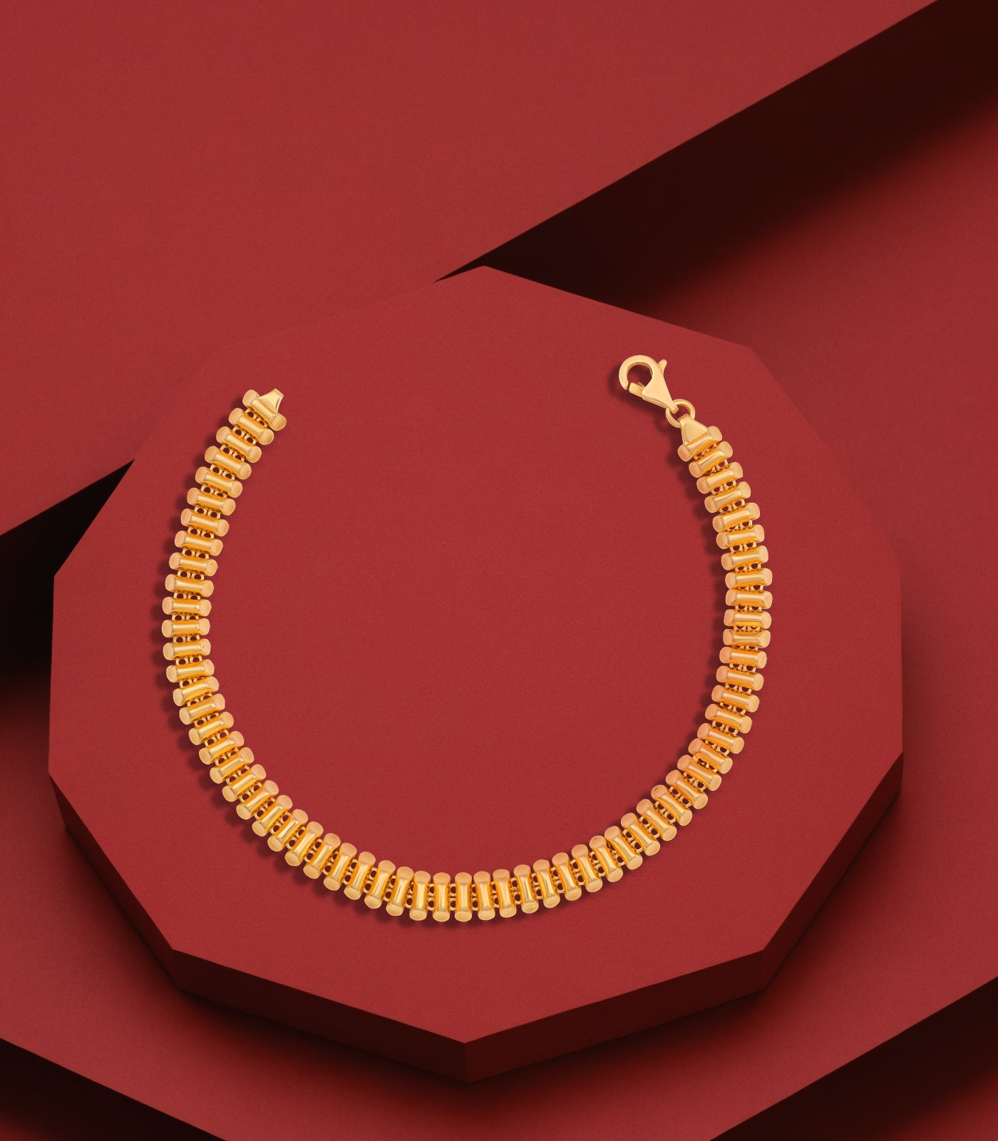 Golden Ribbed Link Bracelet