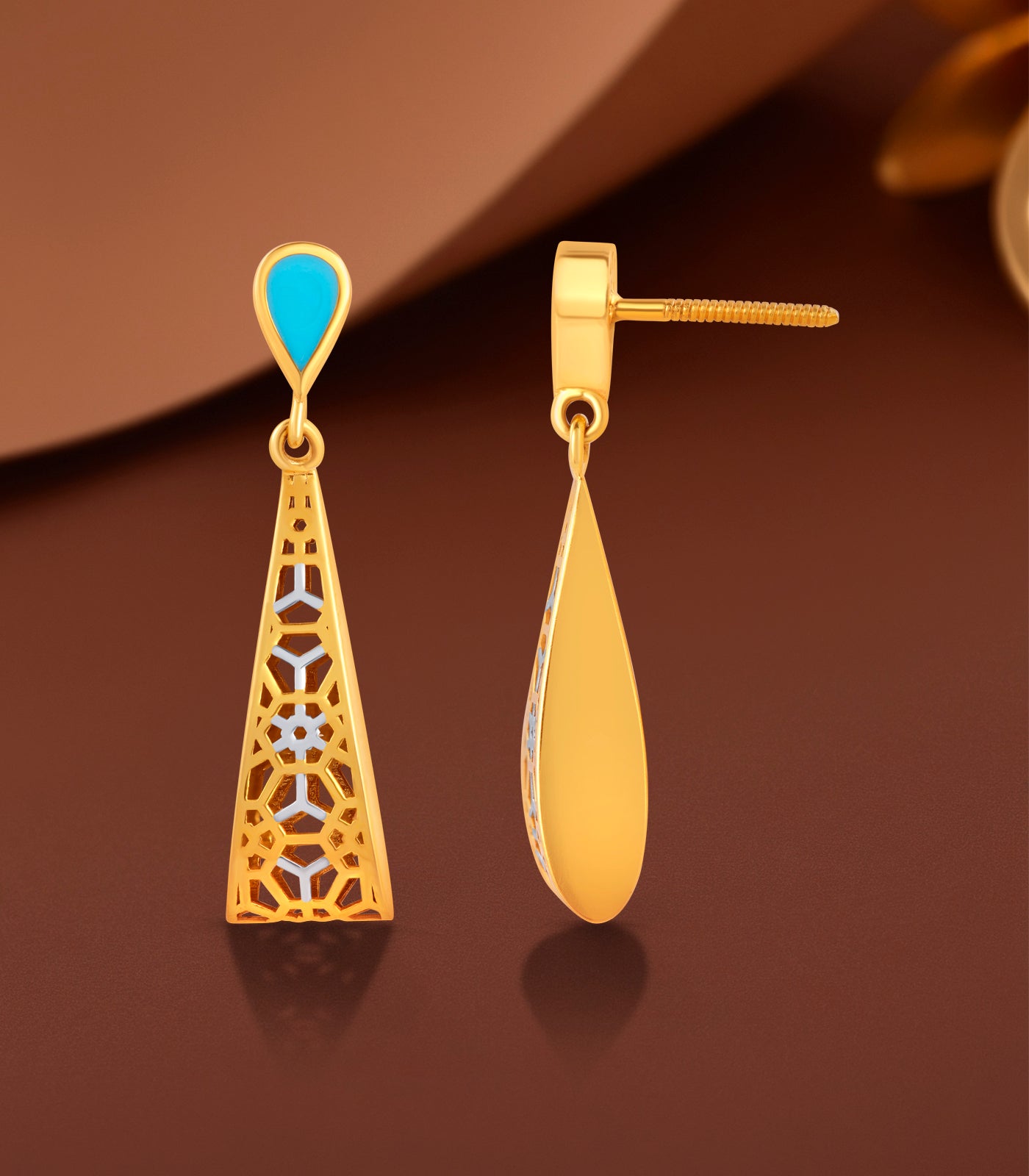 Azure Lattice Gold Earrings