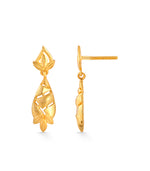 Gold earrings with leaf design on a white background
