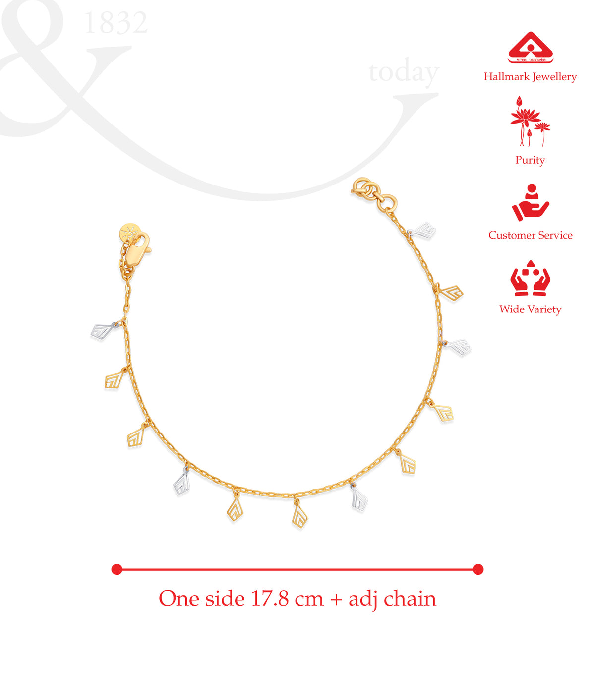 Gold necklace with Hallmark Jewellery logo and measurement on a white background.