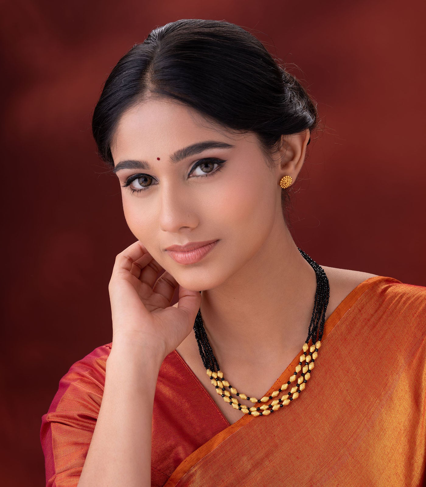 Layered Conical Black Bead Necklace