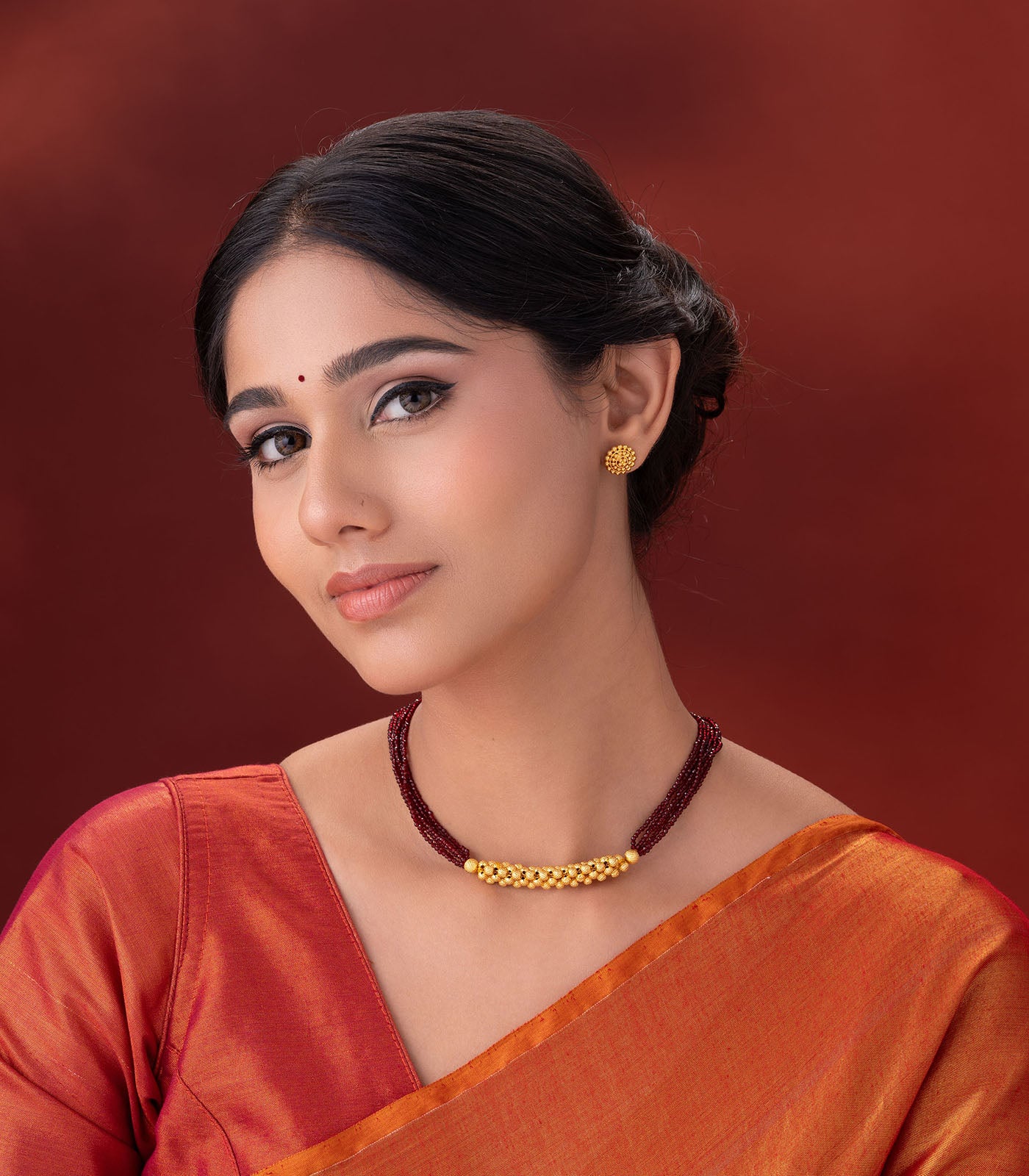 Maroon Beads Linear Pendant Necklace