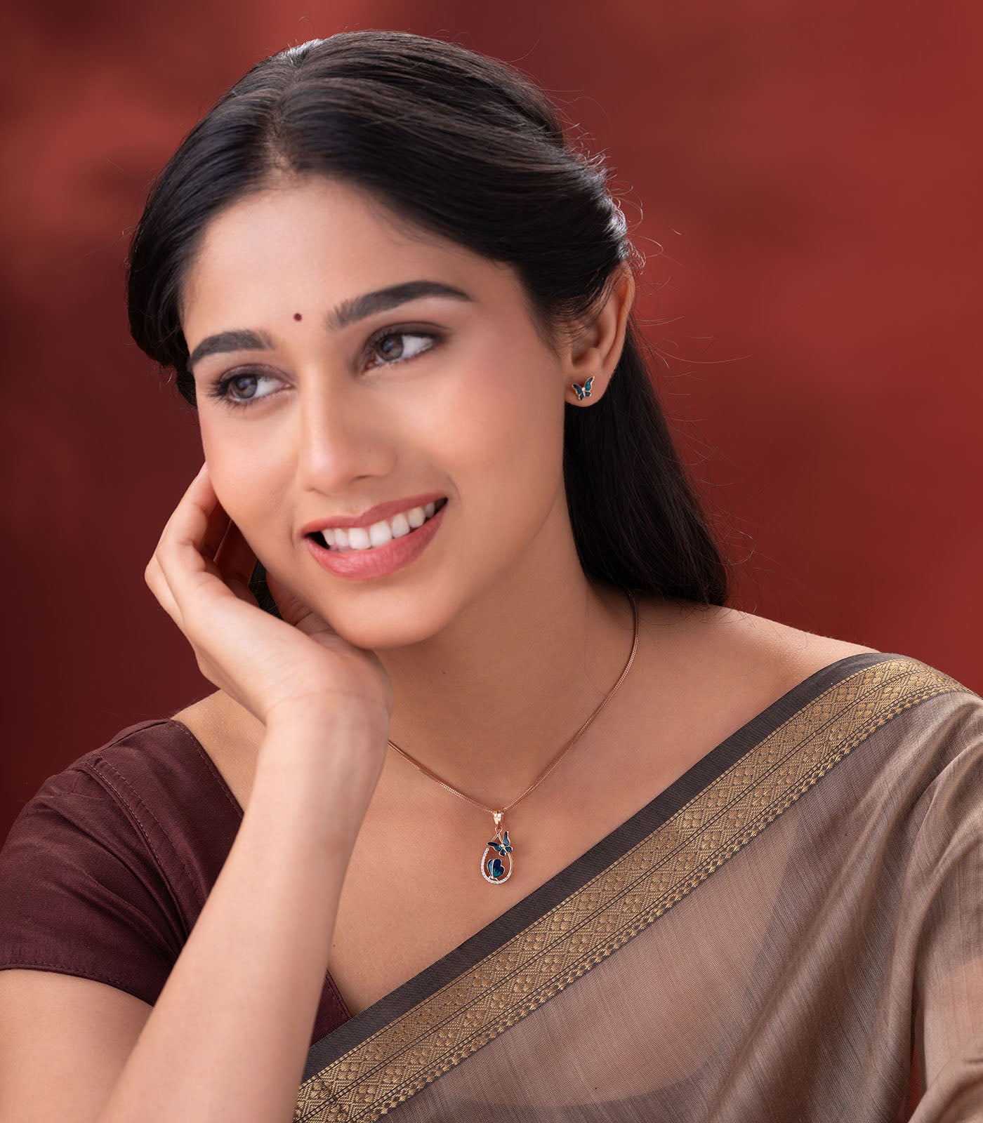 Dual butterfly aqua pendant set