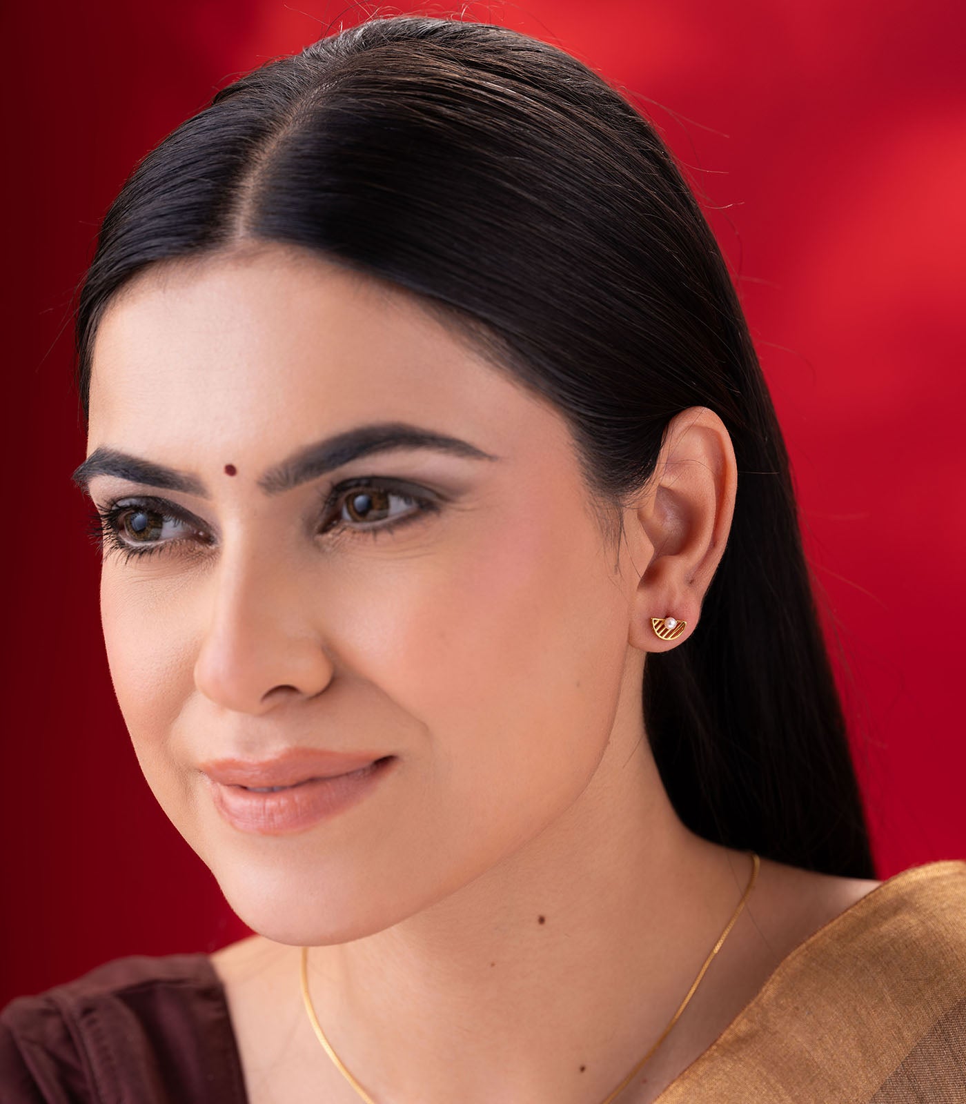 Crescent Pearl Gold Earrings