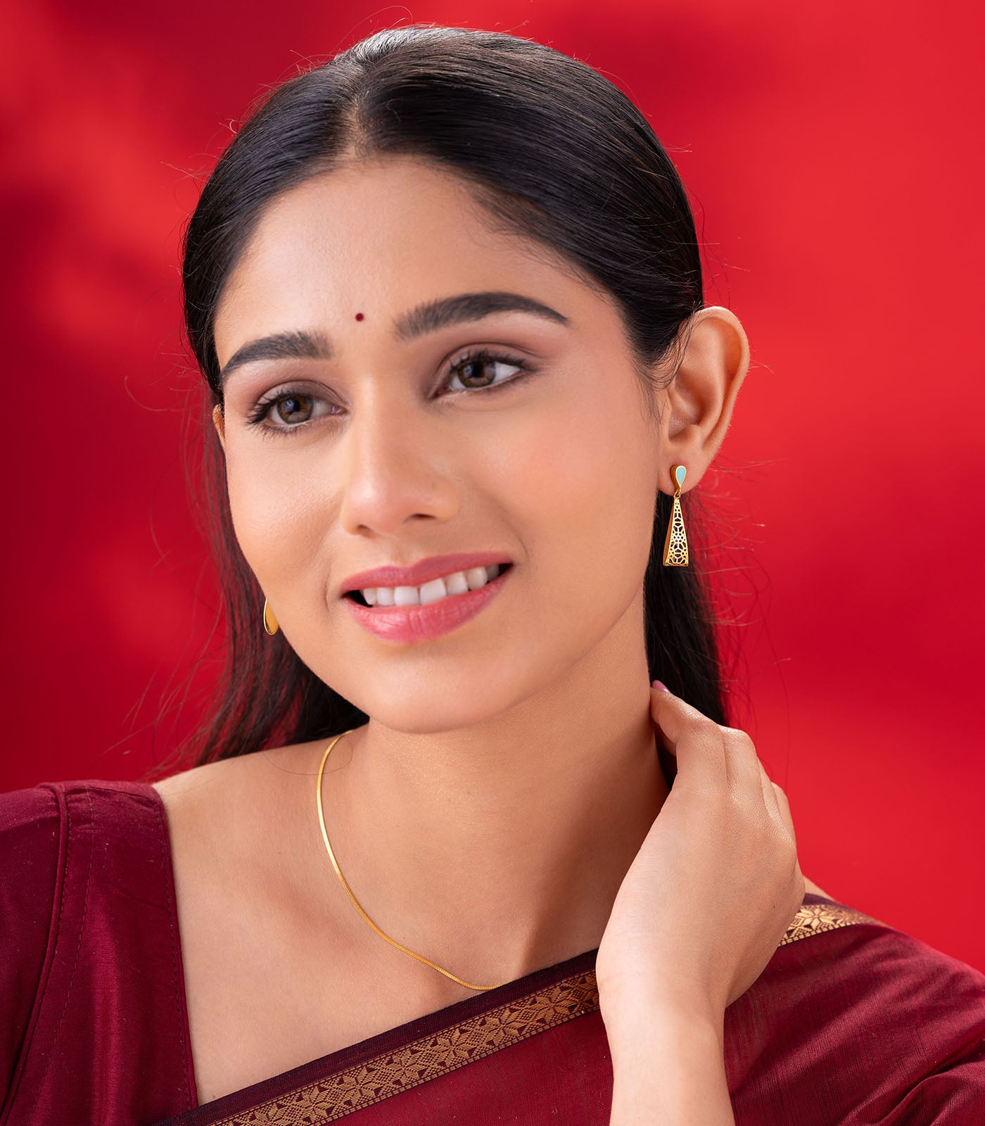 Azure Lattice Gold Earrings