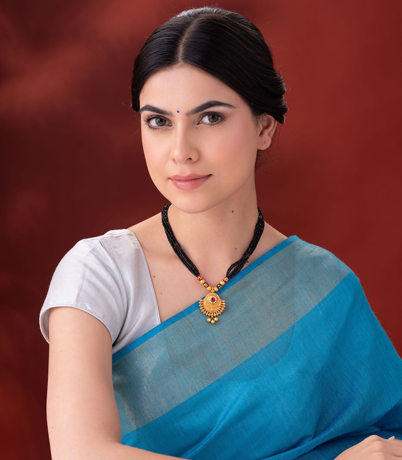 Gold Beaded Necklace with Multi-Strand Black Beads