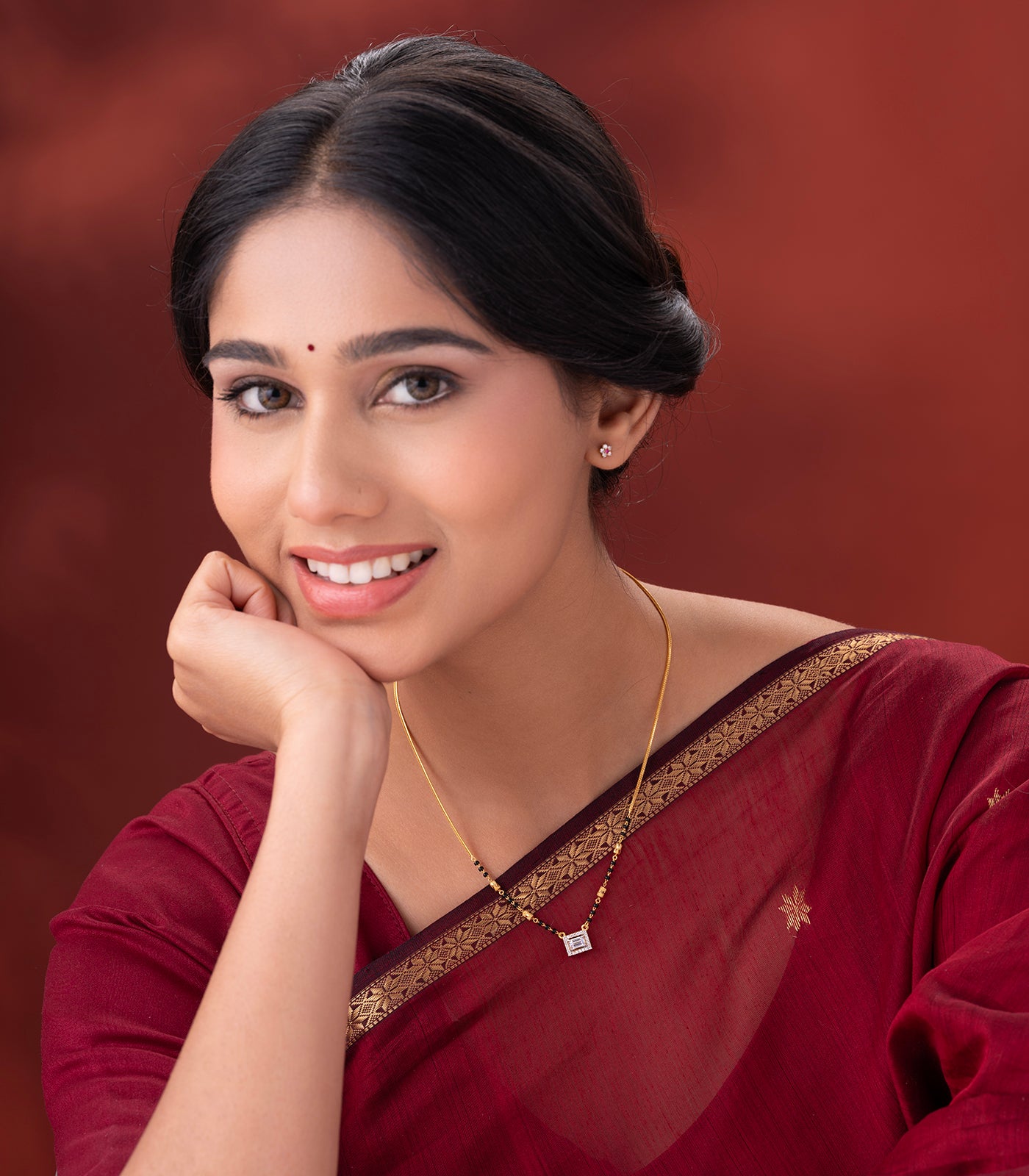 Regal Square Studded Gold Mangalsutra