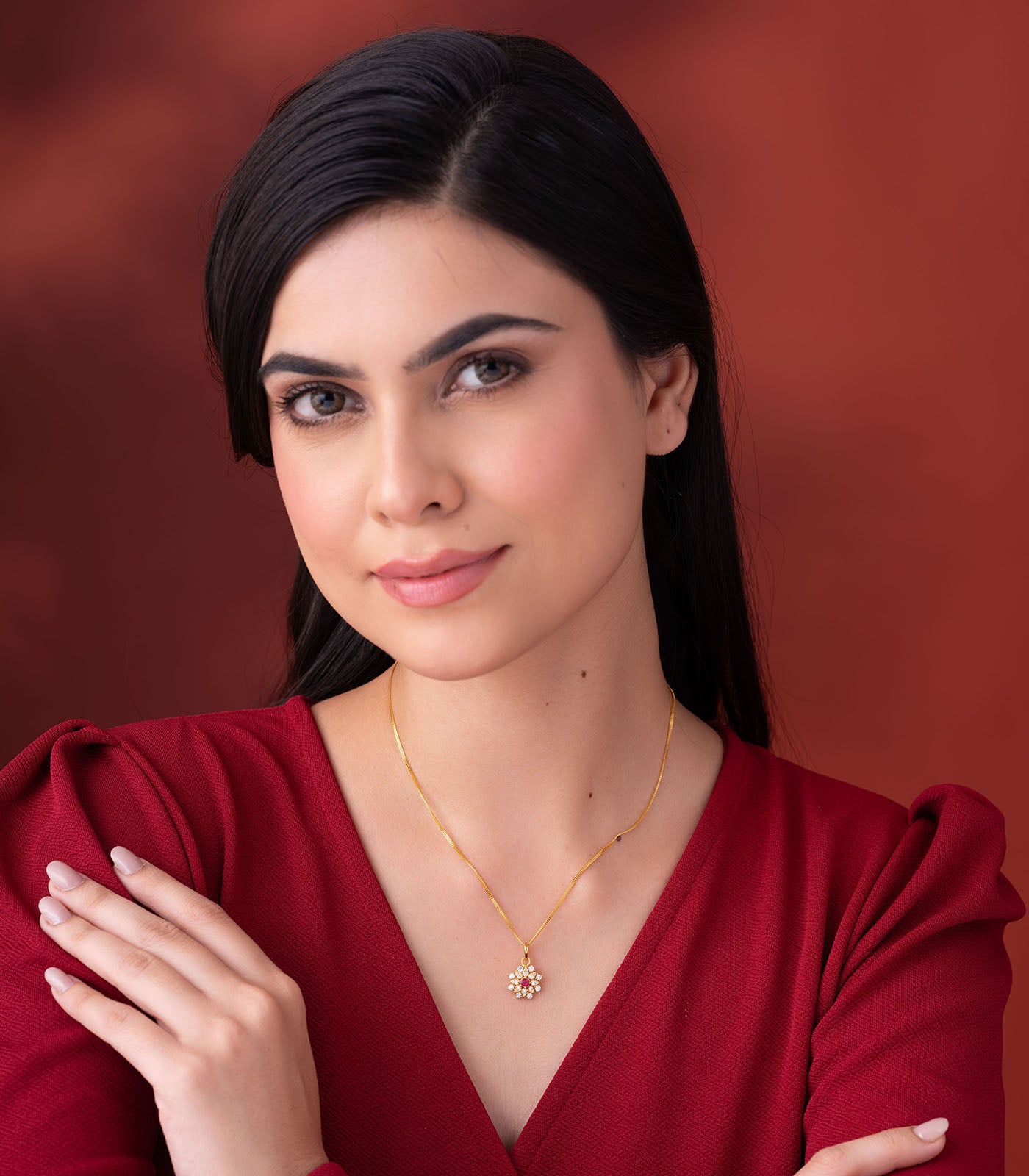 Ruby Bloom Gold Pendant