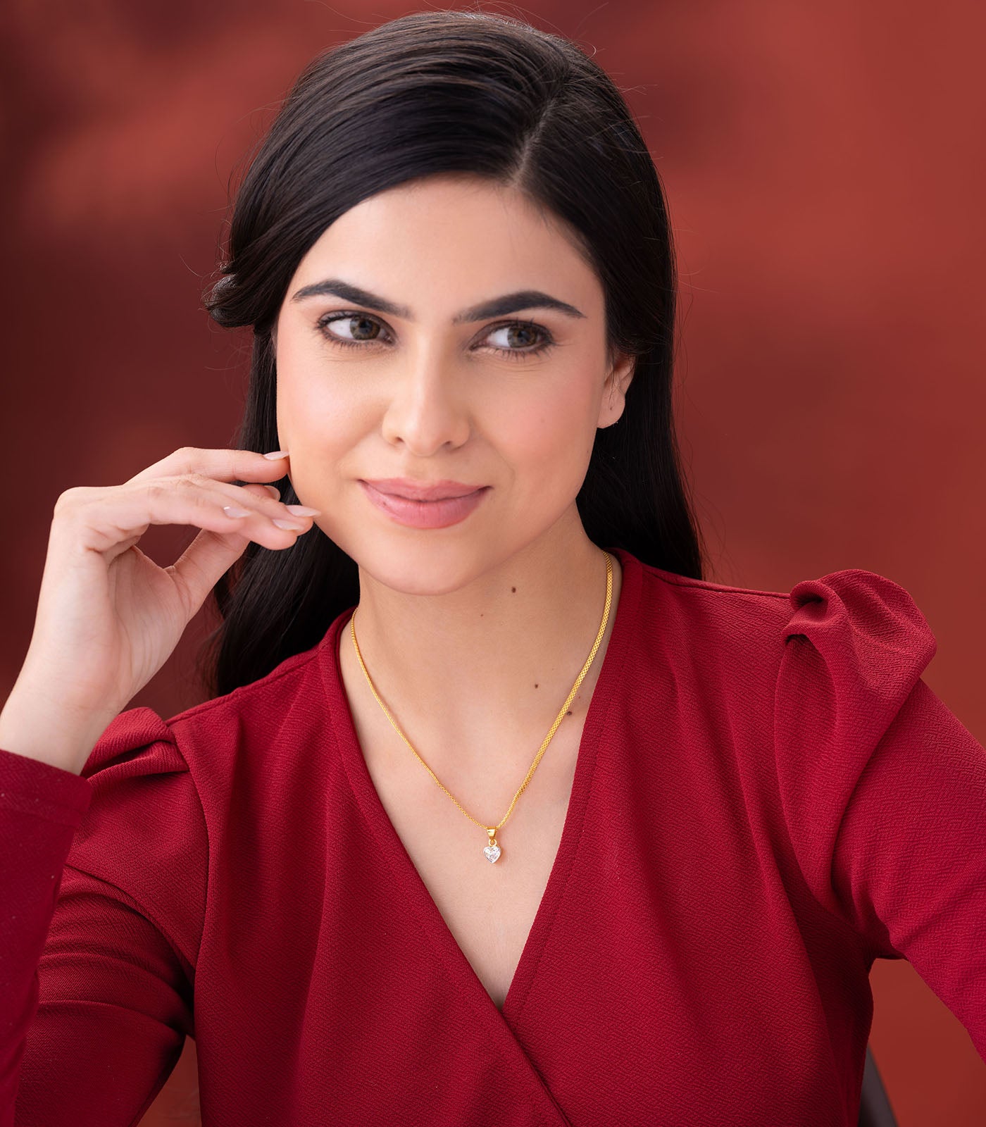 Heart Shaped Studded Gold Pendant