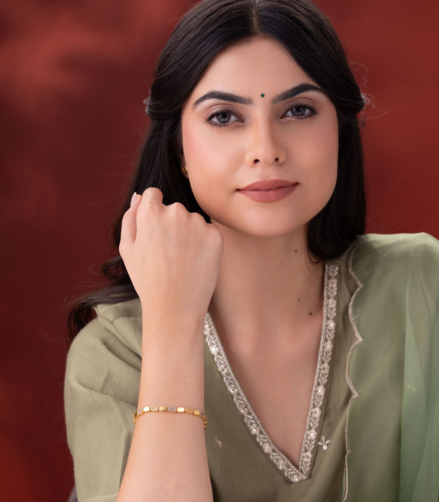 Dual-Tone Gold Bracelet with Textured Wave Motif