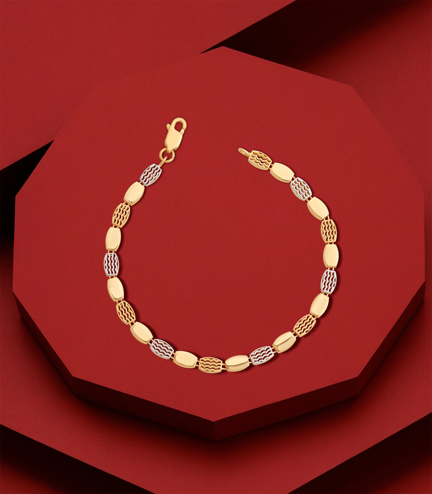 Dual-Tone Gold Bracelet with Textured Wave Motif