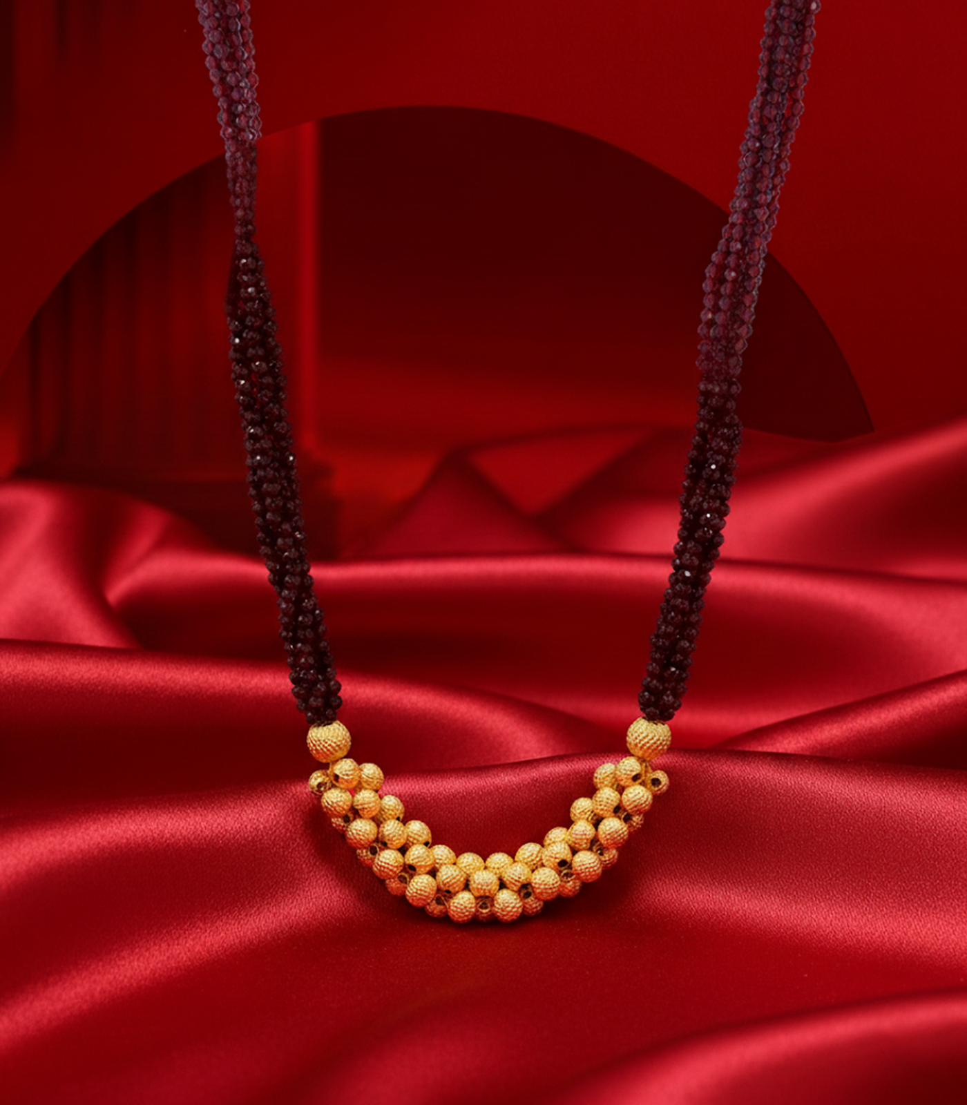 Maroon Beads Linear Pendant Necklace