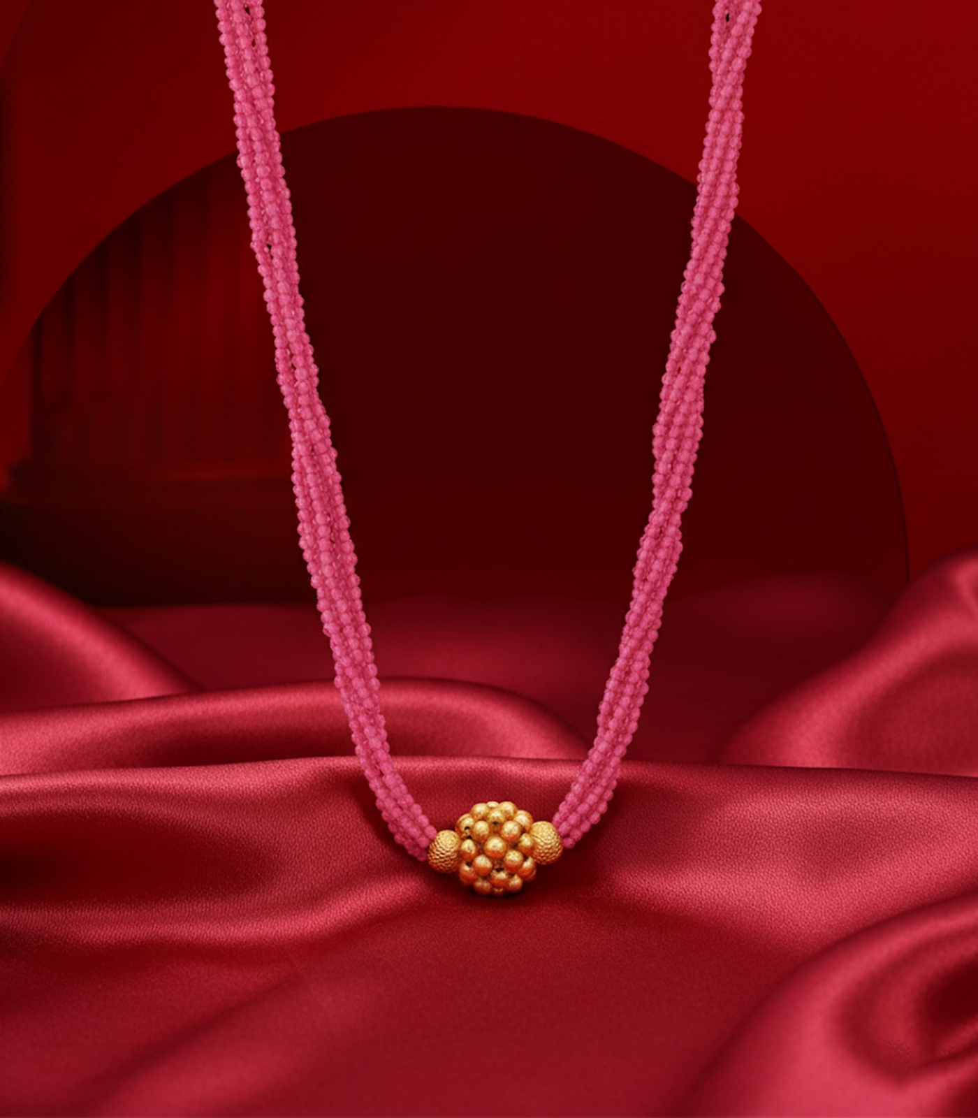 Red Beads Radiant Gold Pendant Necklace